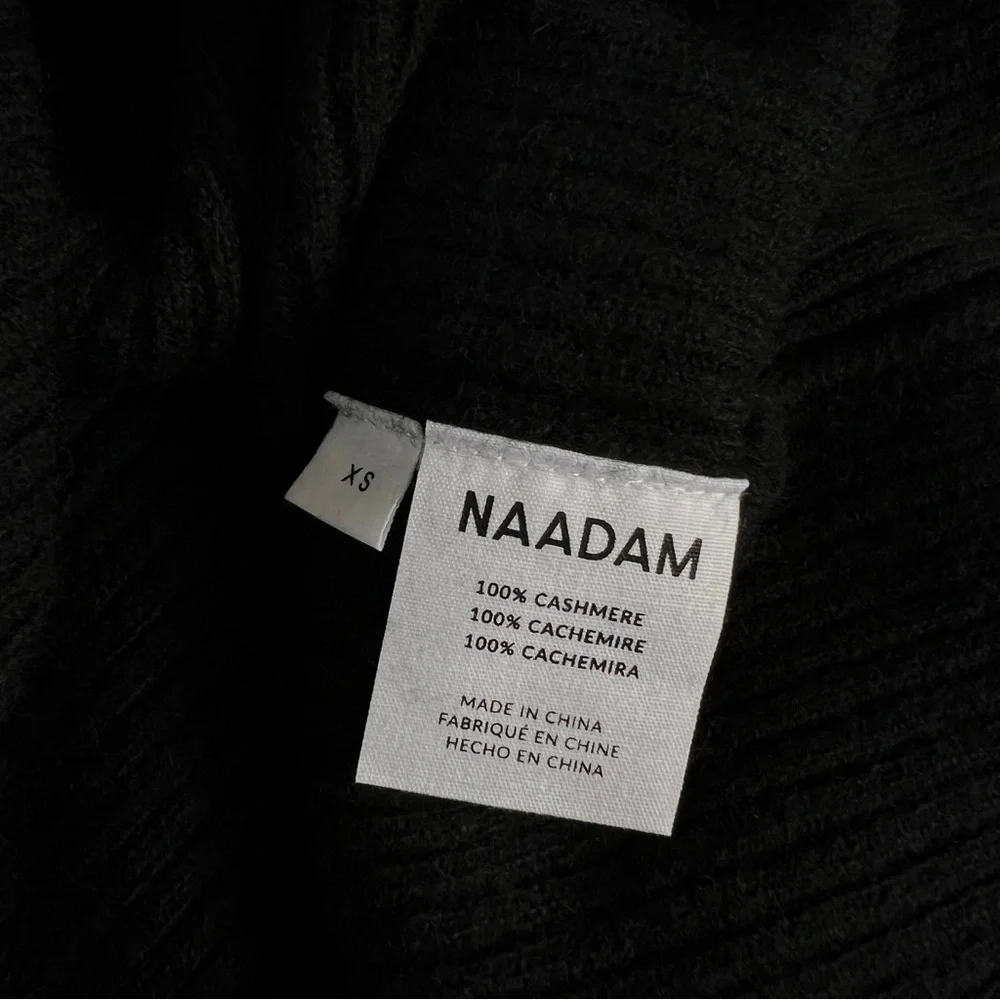 NWT Naadam Luxe Cashmere Ribbed Hoodie Pullover Sweater Black XS - Picture 10 of 11